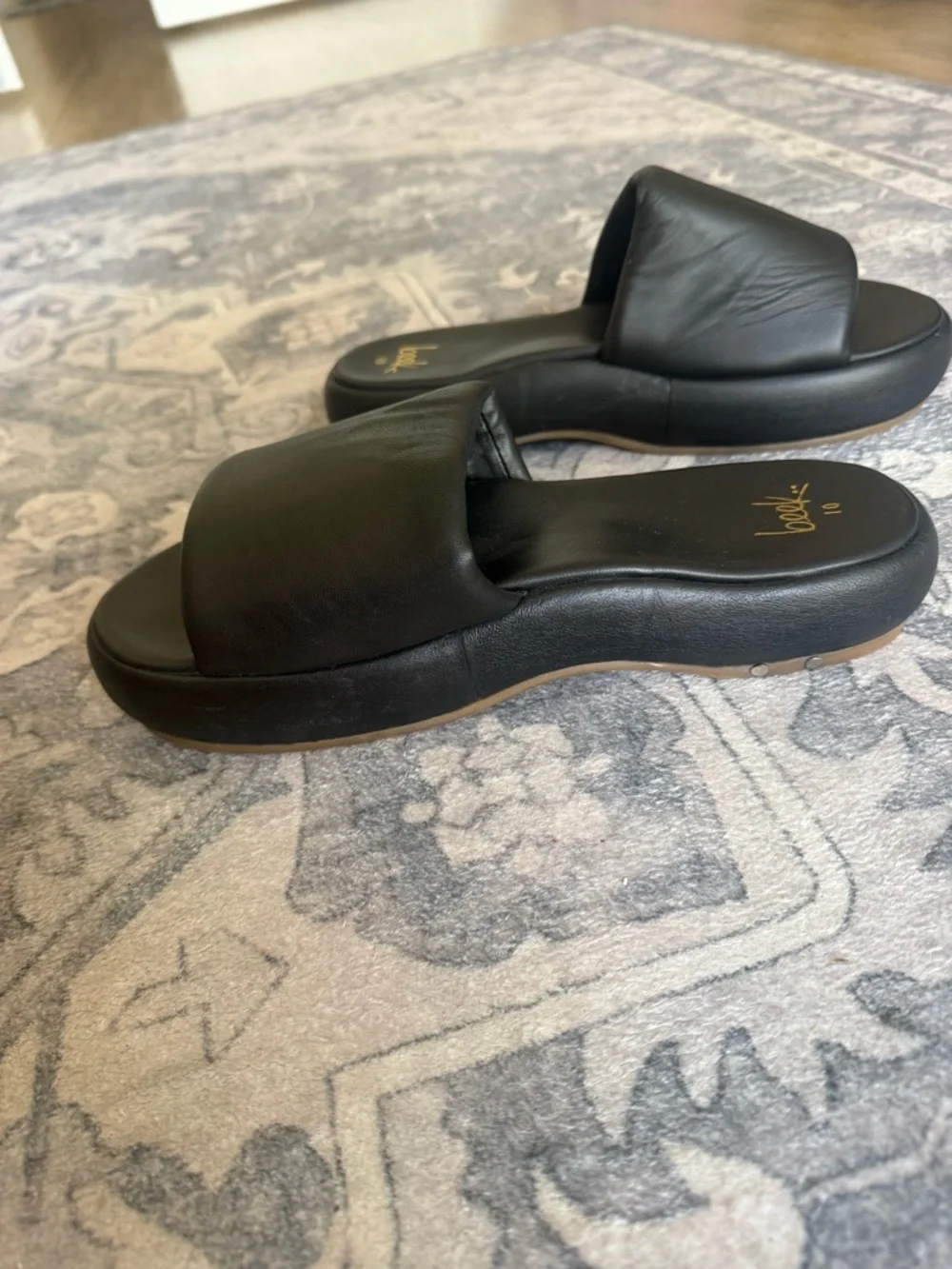 Beek Black Leather Platform Slide Sandals Size 10 NWT/Unworn